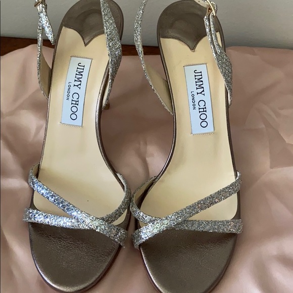 Jimmy Choo Silver Glitter Sandals 38 - Picture 1 of 3